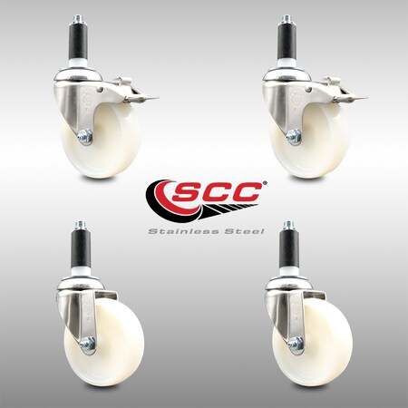 Service Caster 4 Inch 316SS Nylon Swivel 1-1/8 Inch Expanding Stem Caster Lock Brake SCC, 2PK SCC-SS316TTLEX20S414-NYS-2-S-2-118